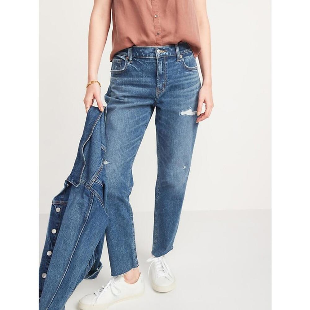 Old Navy Mid-Rise Boyfriend Straight‎ Ripped Cut-Off Jeans